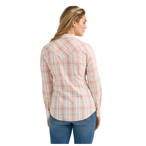 112361631 Wrangler Women's Retro Western Vintage Snap Shirt - Pink  & White