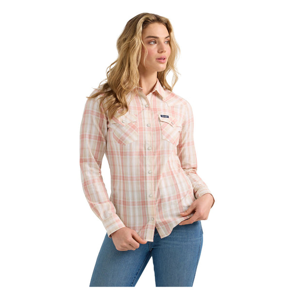 112361631 Wrangler Women's Retro Western Vintage Snap Shirt - Pink  & White