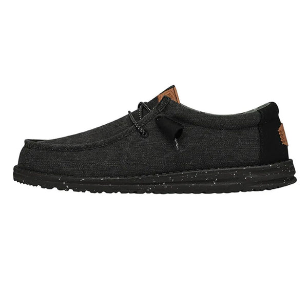 Hey Dude Men's Wally Washed Canvas Comfort Shoes - Black/Black 40296-060