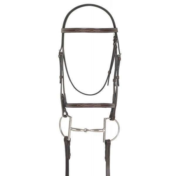 467265 Camelot Gold Raised Fancy Stitch Snaffle English Bridle - Australian Nut