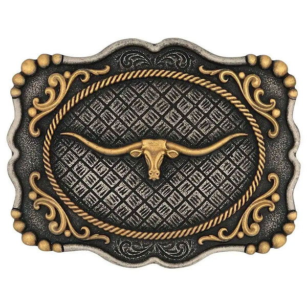 A1003P Montana Silversmiths Framed Longhorn Attitude Belt Buckle