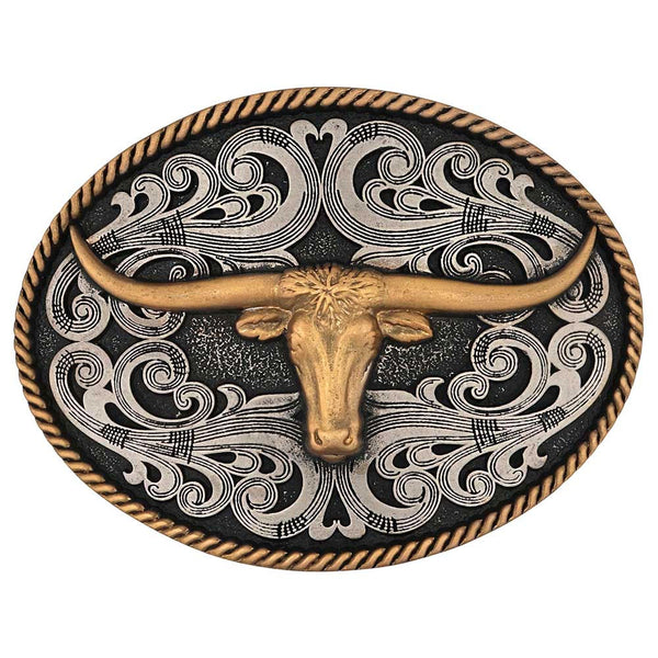 A1015P Montana Silversmiths Two Tone Longhorn Cowboy Attitude Belt Buckle