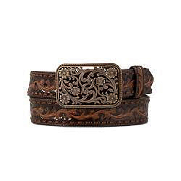 A1567147 Ariat Ladies Floral Embossed Belt with Antique Copper Buckle