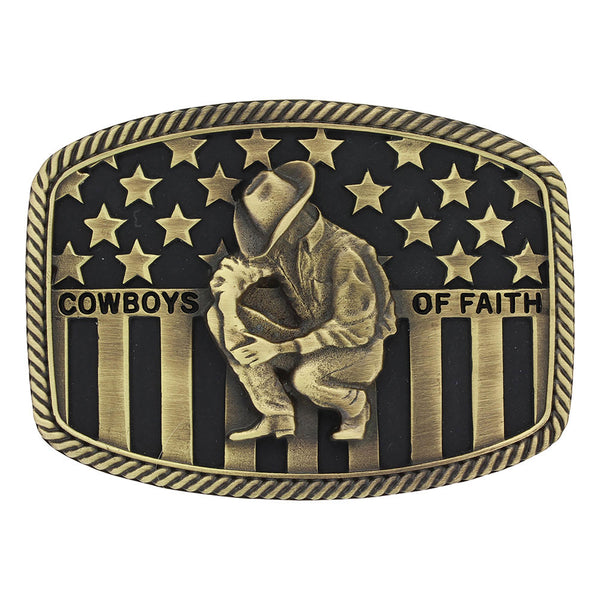 A706C Montana Silversmiths Cowboys of Faith Attitude Brass Belt Buckle