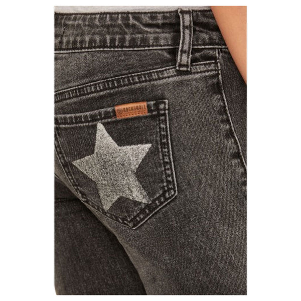 BG6PD05337 Rock & Roll Girls' Star Print Flare Jean - Charcoal