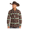 BMN2S05477 Rock & Roll Men's Long Sleeve Western Snap Shirt - Peacock Southwest Print