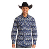 BMN2S05488 Rock & Roll Men's Long Sleeve Southwest Print Snap Shirt - Blue