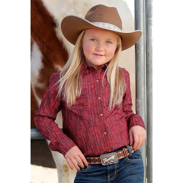 CTW3230047 Cruel Girl GIrls' Long Sleeve Western Snap Shirt - Pink Print