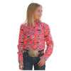 CTW3370023 Cruel Girl Girls' Long Sleeve Western Snap Shirt - Coral Boot Print