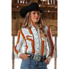 CTW7250009 Cruel Girl Women's Long Sleeve Boyfriend Fit Western Snap Shirt - White & Orange Stripe