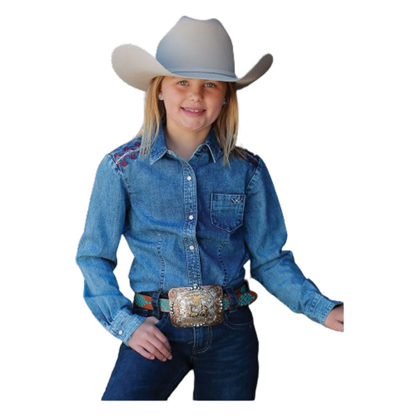 CTW8980001 Cruel Girl Girls' Long Sleeve Denim Western Snap Shirt - Indigo