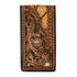 D250014408 3D Leather Money Clip Magnetic Scrolling Filligree Tan