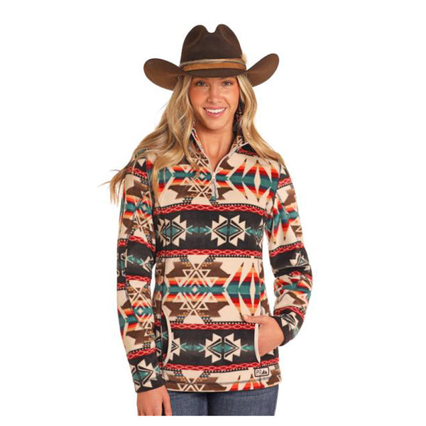 DW91C04078 Powder River Women's Aztec Printed Fleece Pullover - Natural