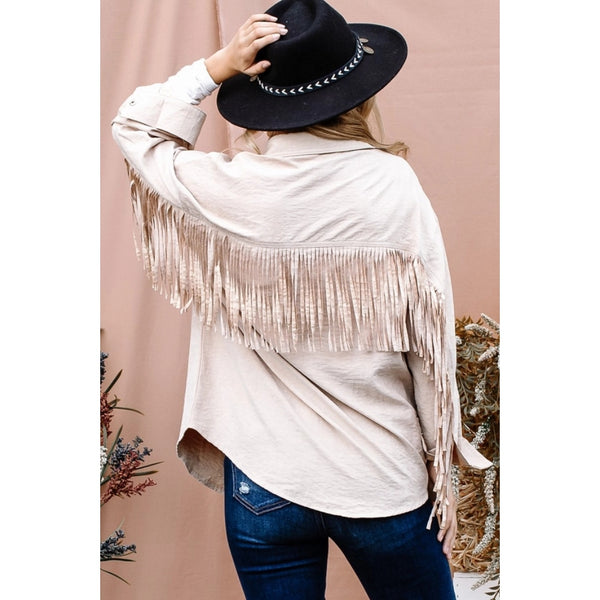 ATW14374 Women's Fringe Long Sleeve Snap Shacket