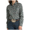 MSW9164223 Cinch Women's Long Sleeve Western Button Shirt - Grey & Green Paisley Print