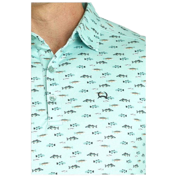 MTK1863039 Cinch Men's ArenaFlex Polo Shirt - Turquoise Fish Print