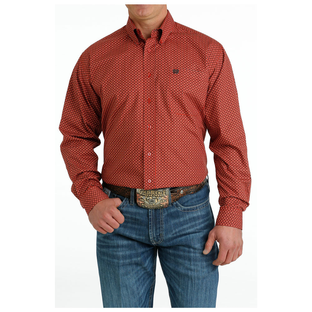 Men's Paisley Print Button-Down Western Shirt - Navy / Blue / Orange