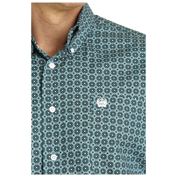 MTW1105779 Cinch Men's Long Sleeve Buttondown Shirt - Teal Print