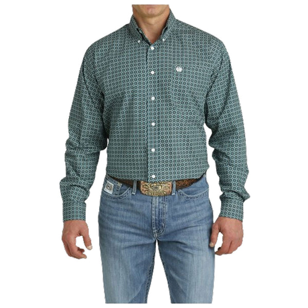 MTW1105779 Cinch Men's Long Sleeve Buttondown Shirt - Teal Print