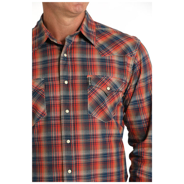 MTW1303079 Cinch Men's Modern Fit Long Sleeve Snap Shirt - Red Plaid