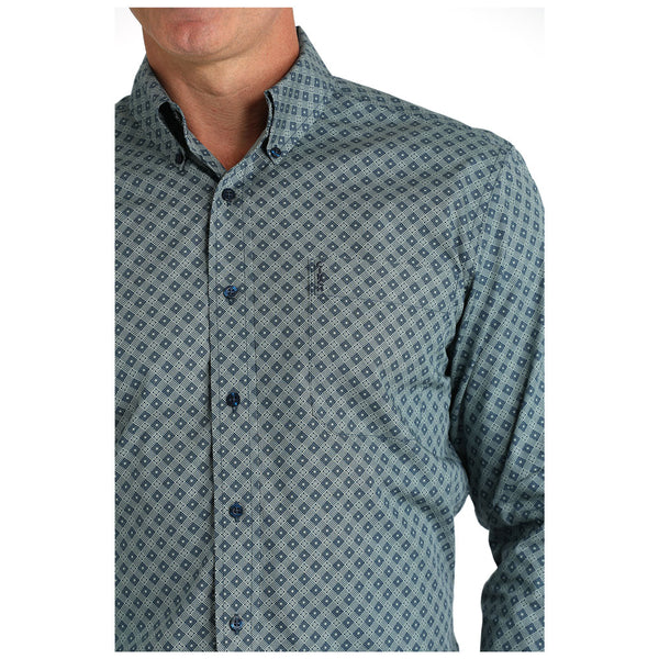 MTW1347112 Cinch Men's Modern Fit Long Sleeve Buttondown Shirt - Navy Print