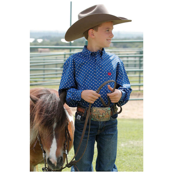 MTW7060348 Cinch Boys Long Sleeve Western Buttondown Shirt - Royal Blue Print