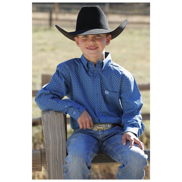 MTW7060352 Cinch Boys' Long Sleeve Buttondown Western Shirt - Royal Blue Print