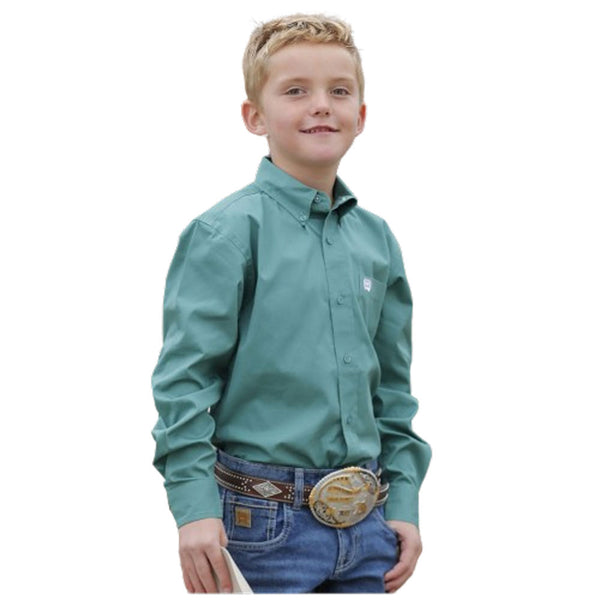 MTW7060355 Cinch Boys' Long Sleeve Button Down Western Shirt - Solid Green