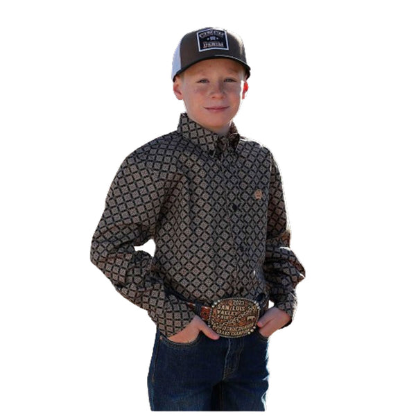 MTW7060360 Cinch Boys Long Sleeve Buttondown Western Shirt - Black Print