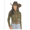 PWN2S04830 Panhandle Women's Long Sleeve Solid Poplin Snap Shirt - Olive