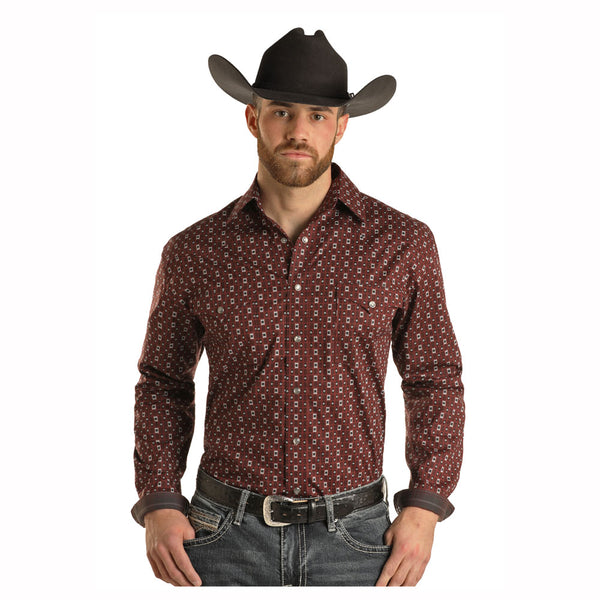 RMN2S02825 Panhandle Men's Long Sleeve Western Snap Shirt - Burgundy