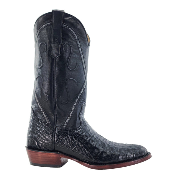 RW2000-3 R. Watson Men's Black Caiman Belly Round Toe Cowboy Boot