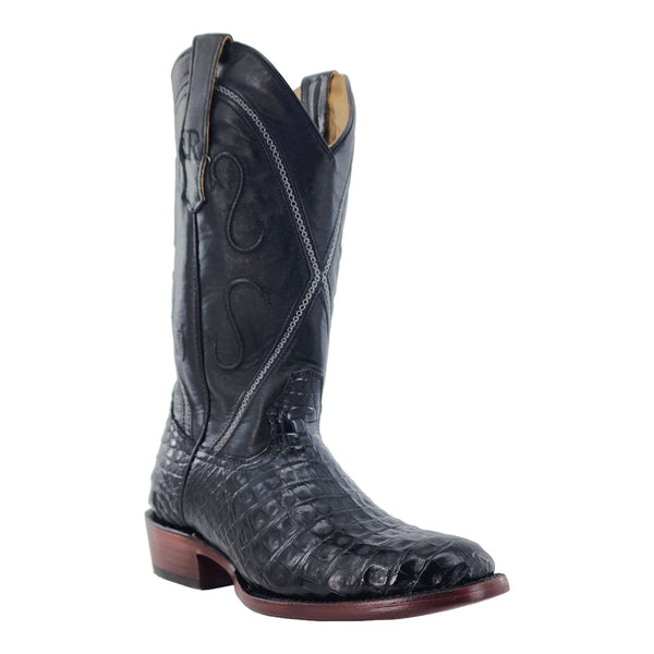 RW2000-3 R. Watson Men's Black Caiman Belly Round Toe Cowboy Boot