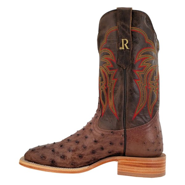 RW4508-2 R. Watson Men's Full Quill Ostrich Wide Square Toe Western Boot - Kango Tobac Brown