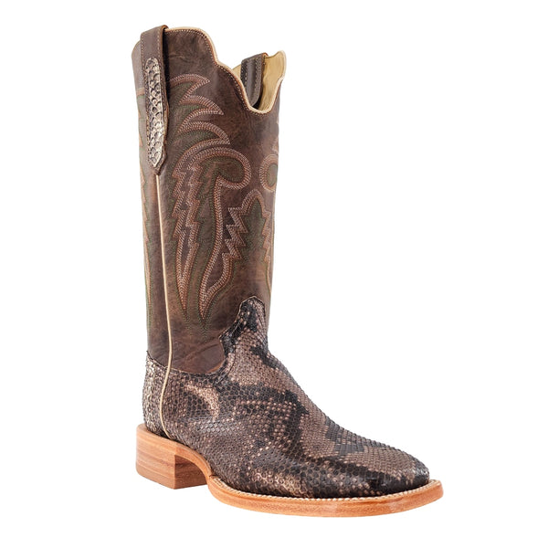 RW7913-2 R. Watson Men's Rustic Python Belly Wide Square Toe Cowboy Boot