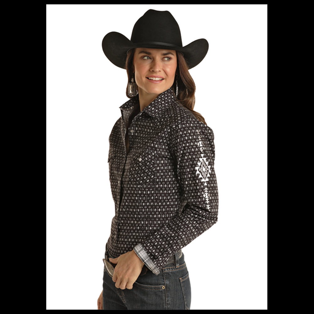 Roper Women's Plaid Wine Embroidered Bronco Riding Long Sleeve Western Shirt  - Country Outfitter