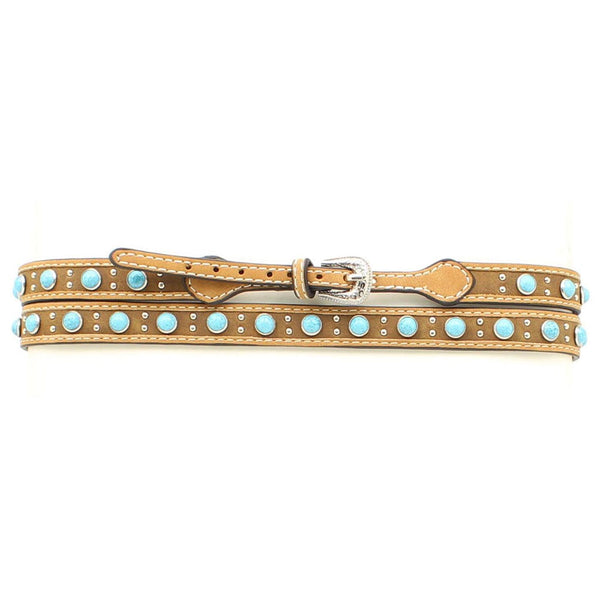 0273044 M&F Hatband Brown Distressed Leather w/Turquoise Stones