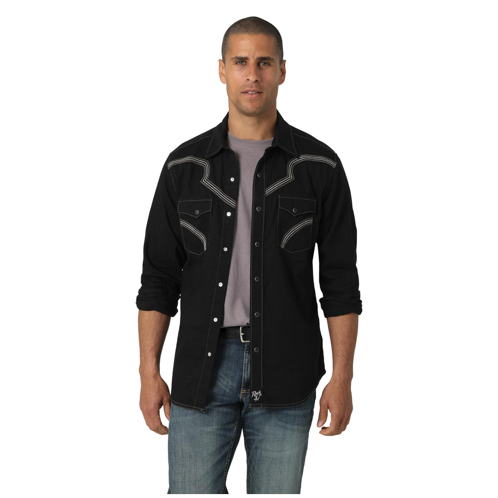 112326337 Rock 47 by Wrangler Men's Modern Fit Long Sleeve Shirt - Bla