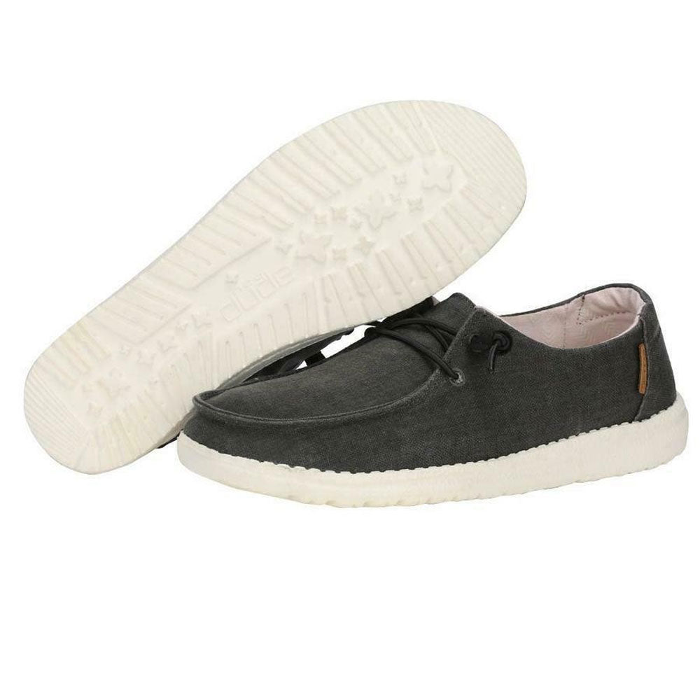 HEYDUDE Women's Wendy Linen Shoes in Chambray Off Black  Hey dude shoes  women, Black slip on shoes, Black casual shoes