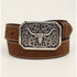 D100012102 3D Men's Western Floral Tooled Belt Longhorn Embossed Buckle